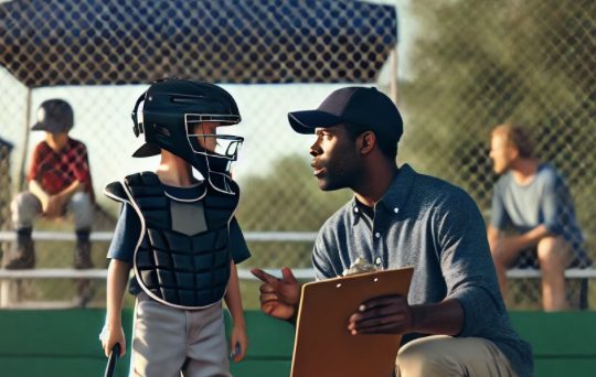 Canva animation: coach talking to his catcher